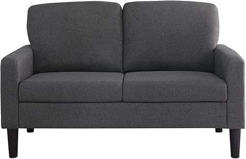 Miniatura 4 de Sofá biplaza de tela moderna de mediados de siglo, sofá de 2 plazas para dormitorio, apartamento, oficina, espacio pequeño (gris oscuro) Gris