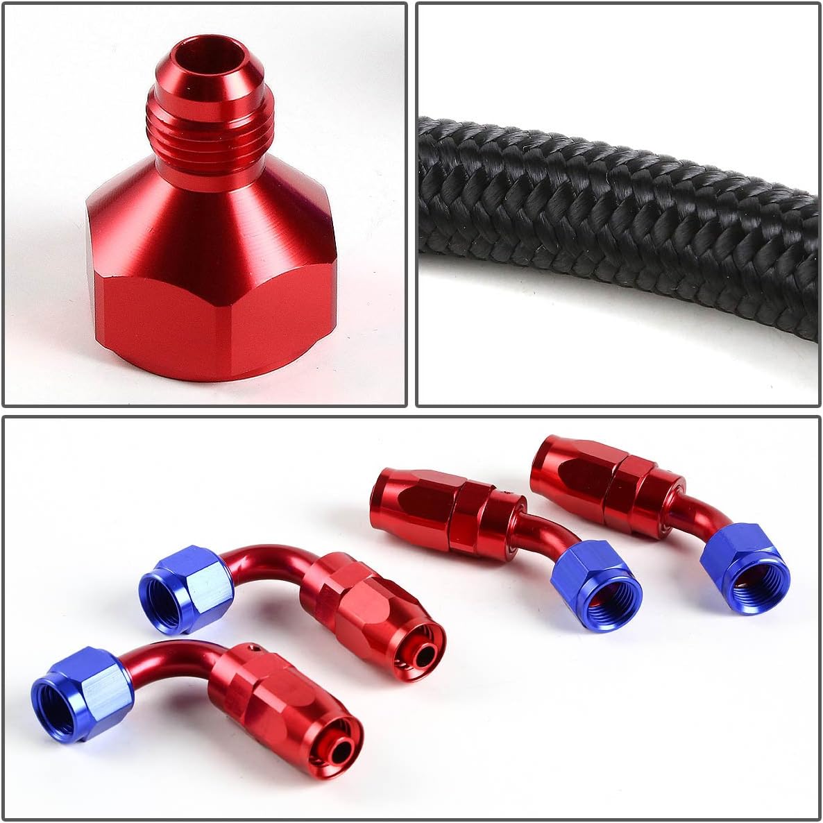 Auto Dynasty Fuel Tank Gas Cell 6AN to 10AN Fittings+12 inches Nylon Braided Return Hose Feed Line Kit (Black)