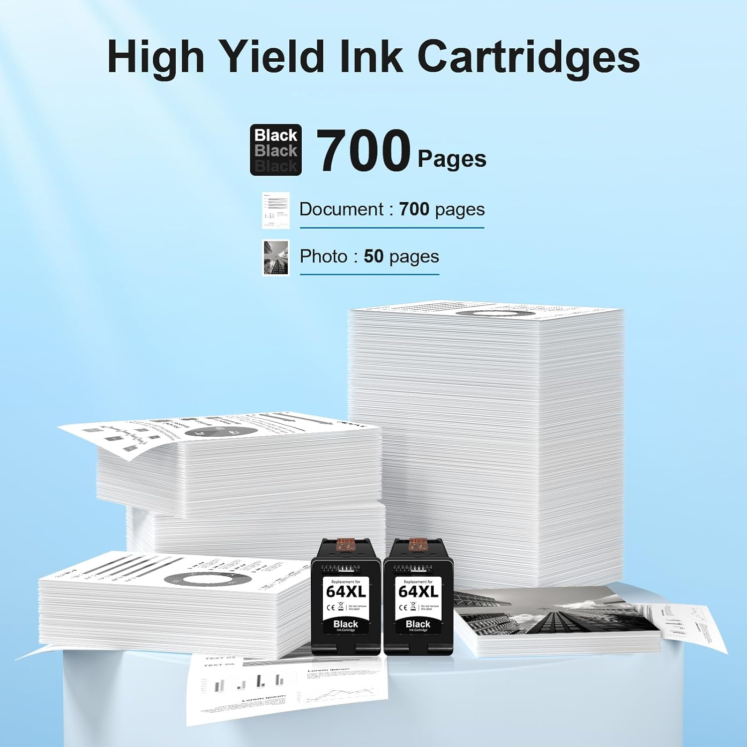 64 Black Ink Cartridges Compatible for HP Ink 64 64XL Black Ink Cartridge for HP Printers Fit for Envy Photo 7855 7858 7155 7800 6255 Inspire 7900e 7955e 7255e 7950e 7958e 7200e Tango Printer (2 Pack)