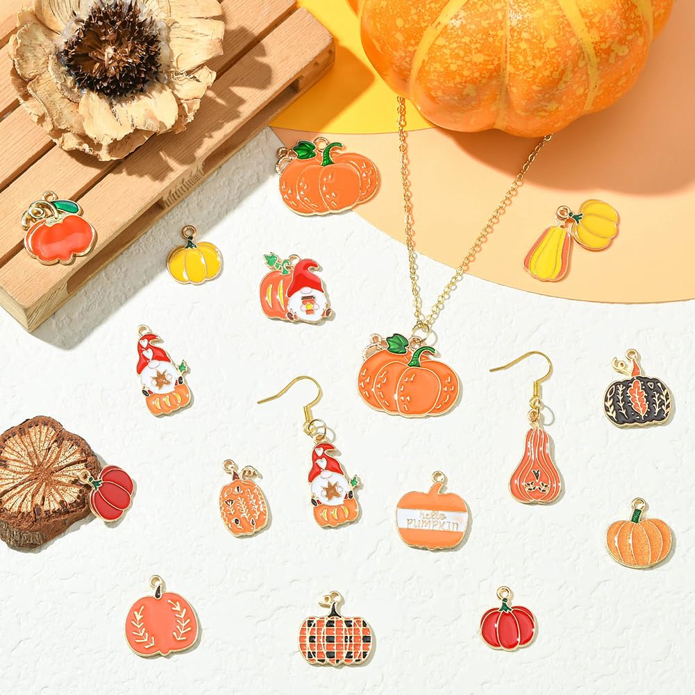 30 Breloques Citrouille En Résine - Pour DIY Bijoux Thanksgiving/Halloween - Avec Boucles Acier