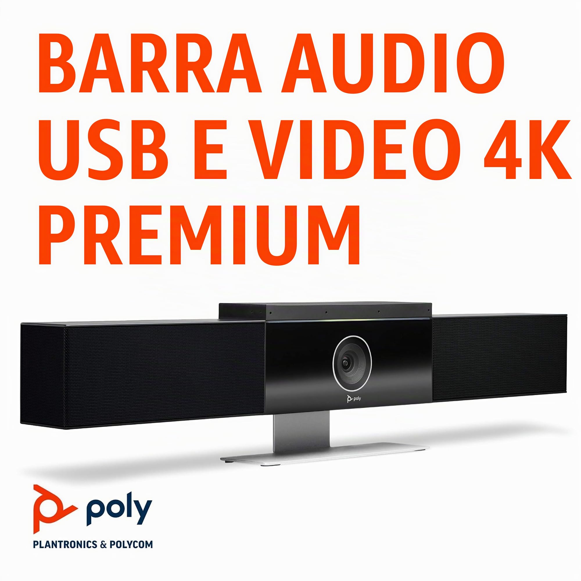 Poly Studio, Barra Video USB, Riduzione dei Rumori, Raggio di Azione del Microfono fino a 4,6 m, Campo Visivo di 120°, Altoparlanti Stereo ad Alta Fedeltà, Videocamera Intelligente 4K, Nera