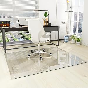 Tempered Glass 46 x 55 Glass Chair Mat Heavy Duty Hard Floor Mat with Round Corner and Polished