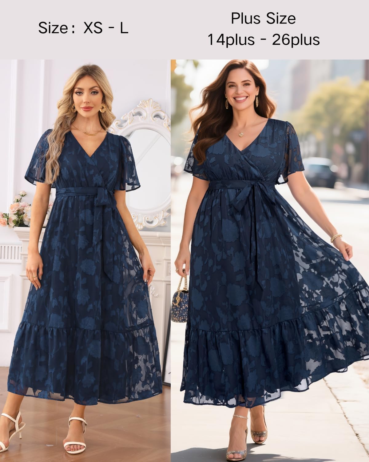 Pinup Fashion Plus Size Dresses for Wedding Guest - 2025 Cocktail Semi Formal Summer Wrap V Neck Maxi Dress - Image 4