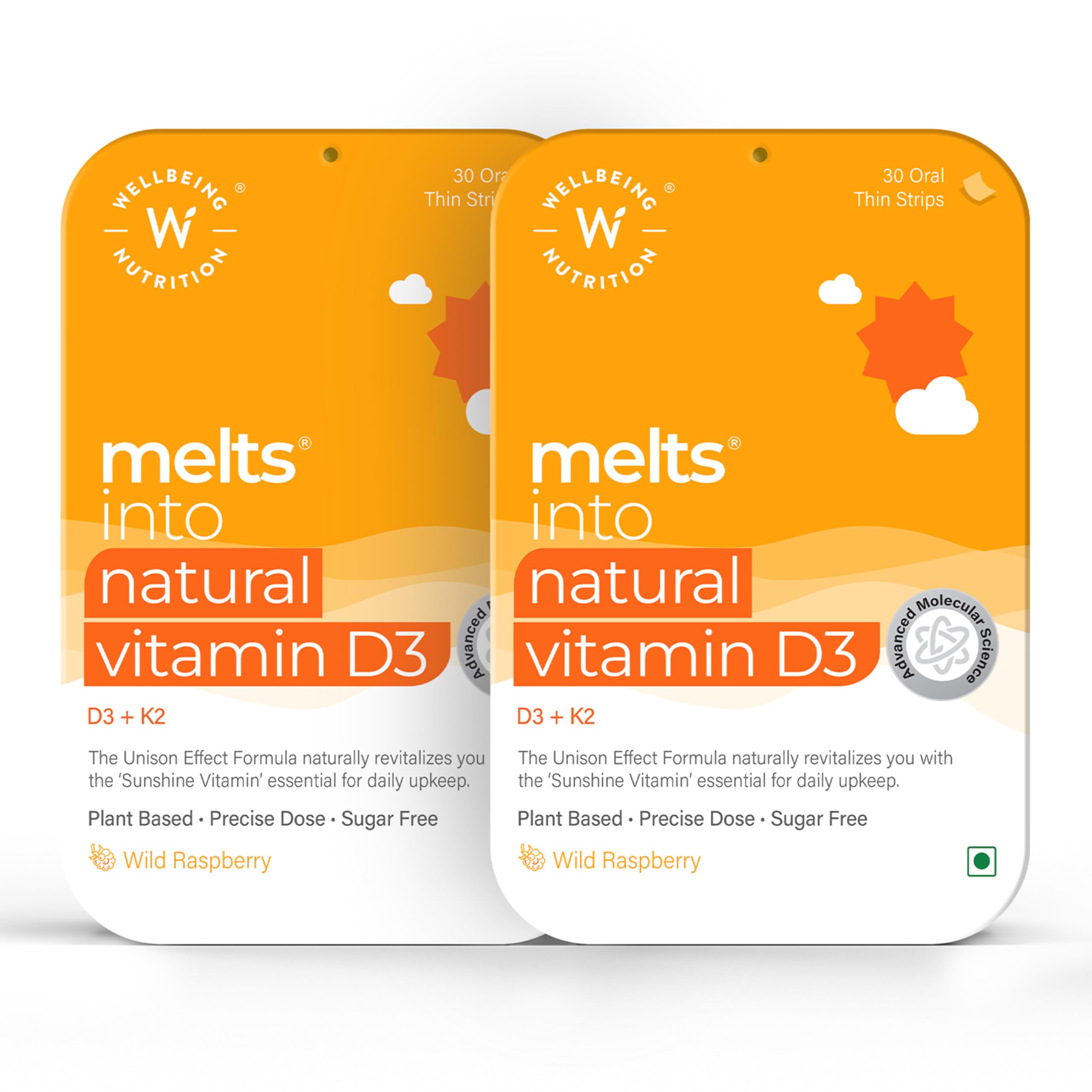 Wellbeing Nutrition Melts Natural Vitamin D3+K2 (MK-7) | Plant-Based & Vegan D3 for Immunity, Heart Health, Joints, Bone, Cellular Protection | Vitashine, Resveterol & MenaquinGold (60 Oral Strips)