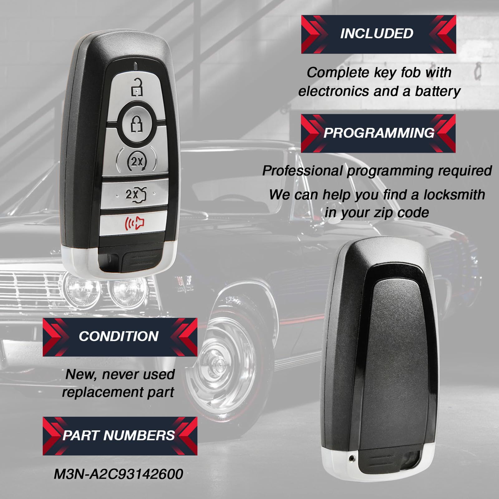 USARemote Telecomando di ricambio per chiave elettronica Ford Edge Explorer Fusion Mustang 2017 2018 2019 2020 Smart Prox M3N-A2C93142600, 5929500, 164-R8149 - Programmazione professionale richiesta