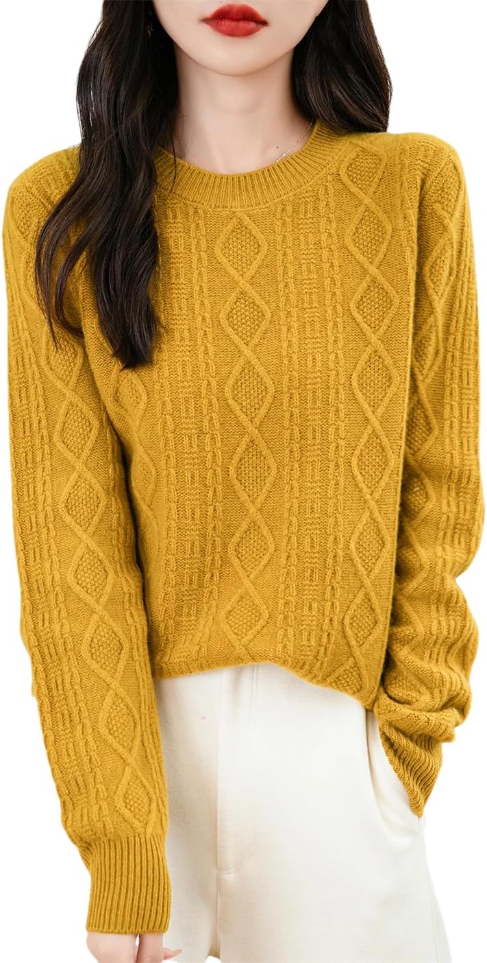 Sweater for Women's Wool Sweater Fall Winter Crewneck Warm Tops Long Sleeve Knit Pullover