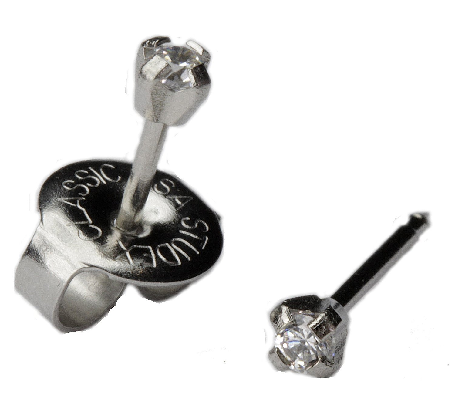 Ear Piercing Earrings Silver Stainless Mini 2mm Clear CZ Studs Studex System 75 Hypoallergenic by Studex 7532-0100-23