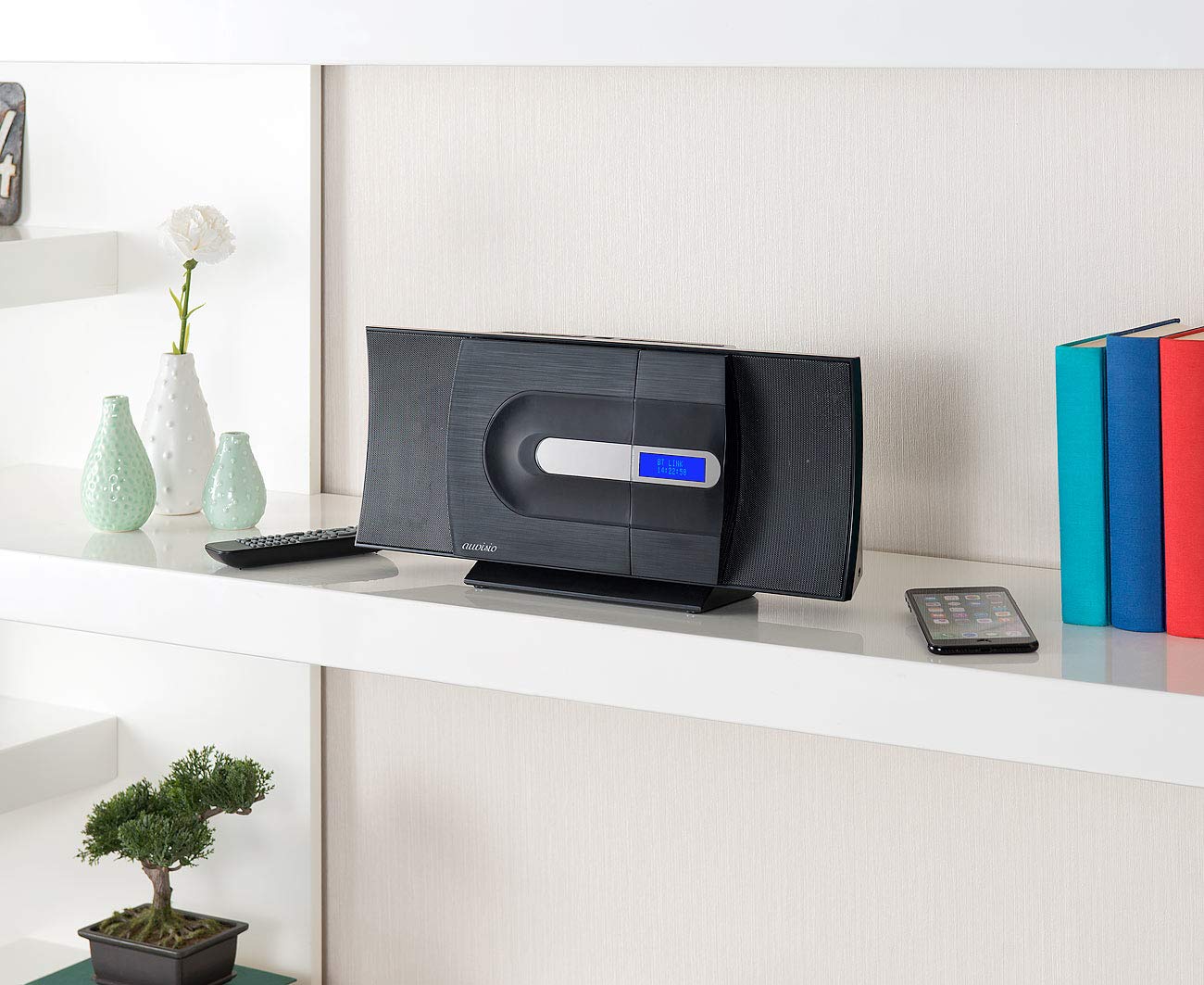auvisio Kompaktanlage Vertikal: Vertikale Design-Stereoanlage, FM/DAB+, Bluetooth, CD, MP3, AUX, 40 W (Kompaktanlage DAB+ Design, Radio CD, Wecker)