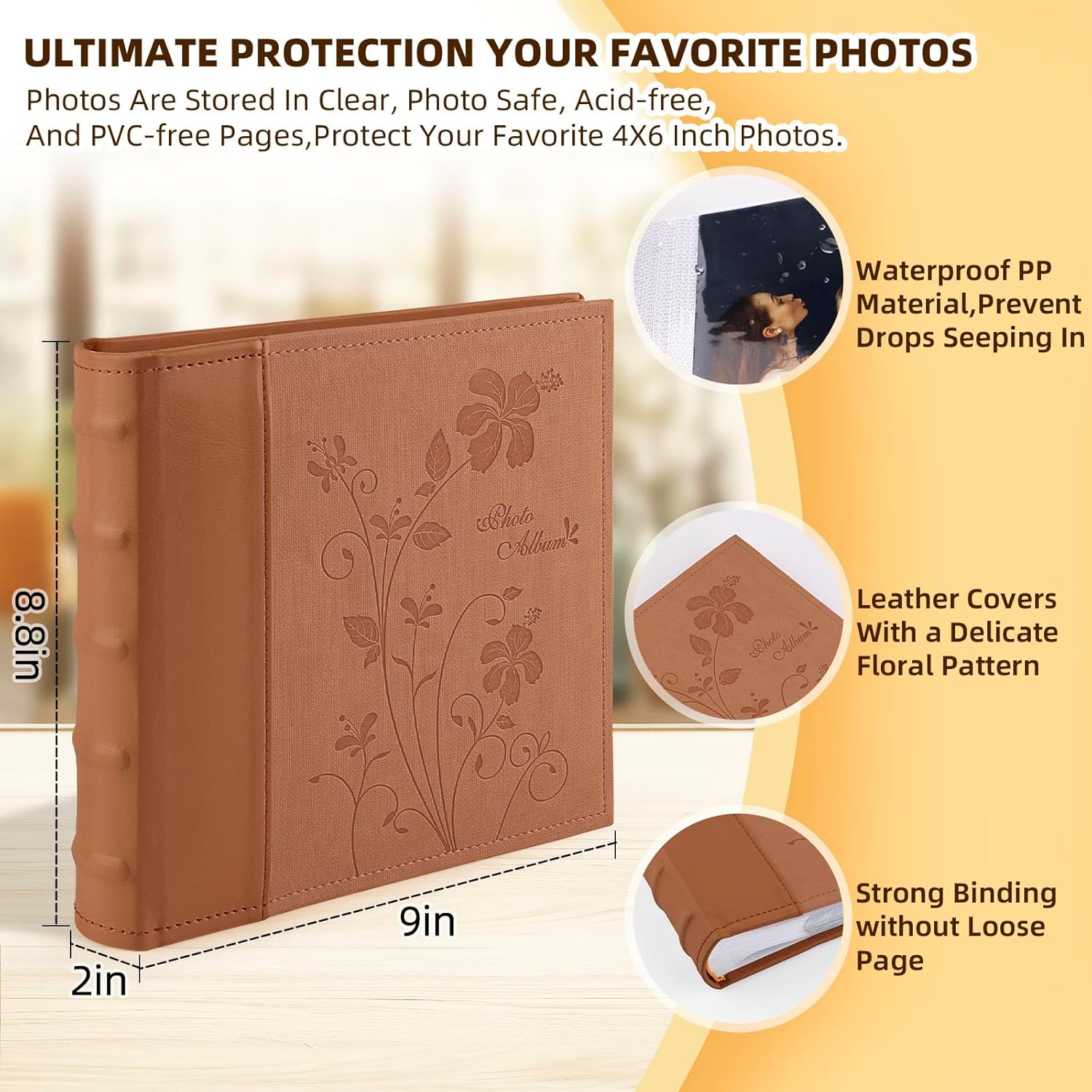Golden State Art Photo Album holds 4x6 200 Horizontal Pictures with Memo Space, Leather Vintage Cover for Wedding Family Christmas(Brown) - Image 6