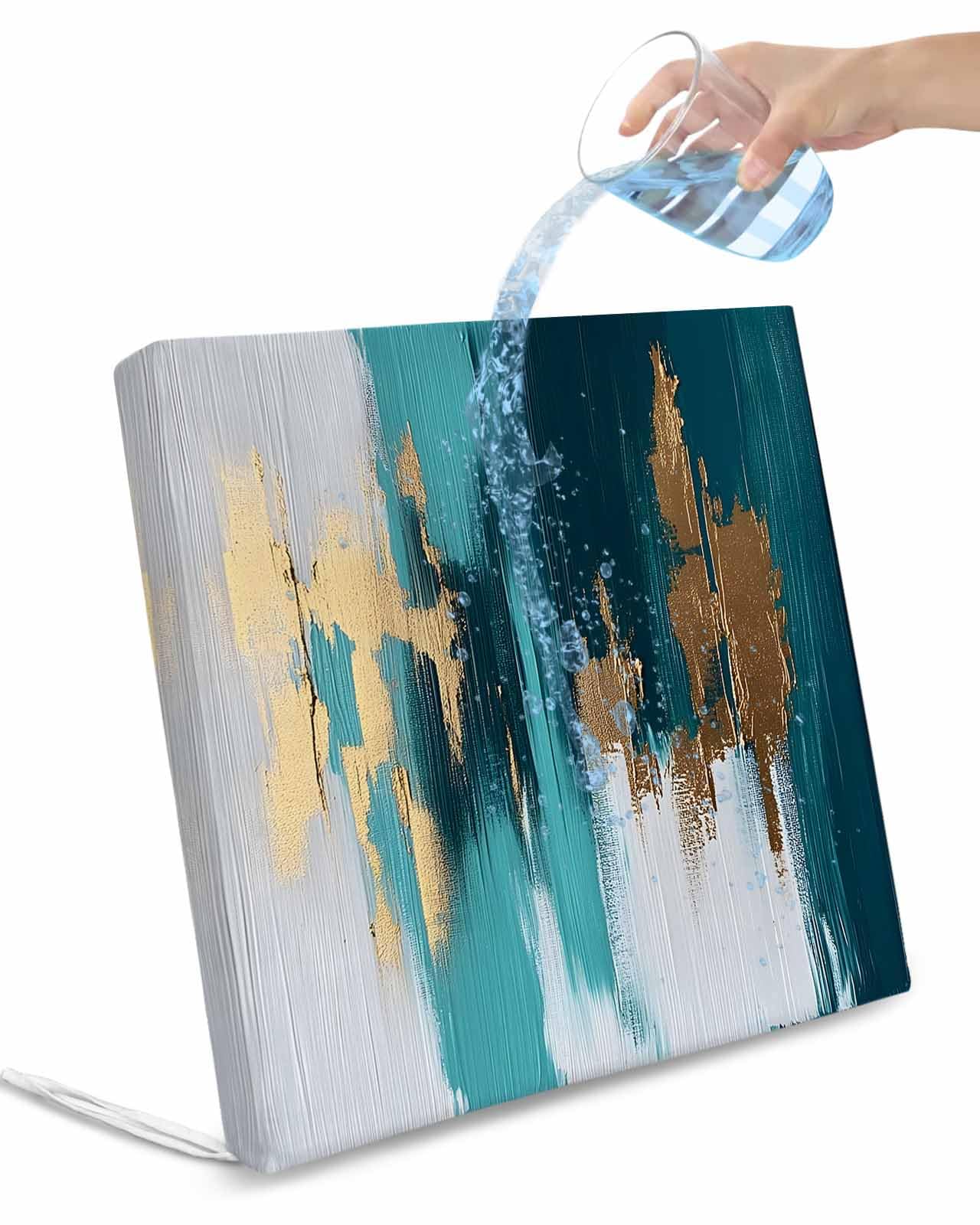 2 Pack Abstract Teal Green Waterproof Cushion Covers with Ties, Outdoor Patio Chaise Lounge Chair Seat Cushion Slip Covers Replacement(Only Cover) White Gold Textured Art 22