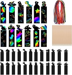 JIANTA Scratch Art for Kids, 48 Pcs Magic Rainbow Scratch Art Bookmarks, Animal Scratch Craft Art DIY Gift Tags with Wooden Stylus and Ribbons for Birthday Christmas Party Bag Fillers Gifts