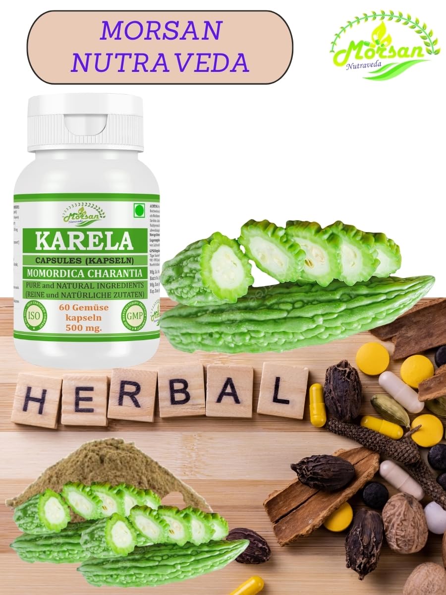Bitter Melon-Kapsel 500 mg. 60 Veganer. Einheiten | Karela (Momordica charantia) Extrakt-Kapseln für Männer und Frauen | Ayurvedische Kräuterergänzung | 10:1 Stärke (1 Flasche mit 60 Kapseln)