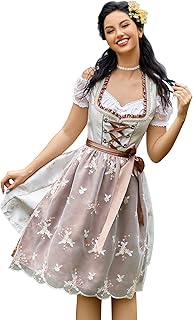 Clearlove Dirndl Damen midi 3tlg.Trachtenkleid für Oktoberfest,Karneval,DREI Teilig: Kleid, Bluse, Schürze（Verpackung MEHR...