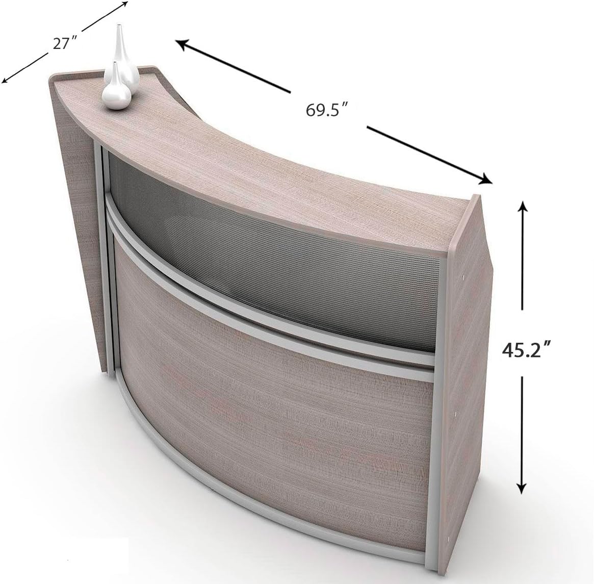 Linea Italia Curved Reception Desk, Single Unit, Clear Panel, Ash Laminate, Modern Office Lobby, Perfect for Small Spaces, Receptionist, Secretary : Office Products
