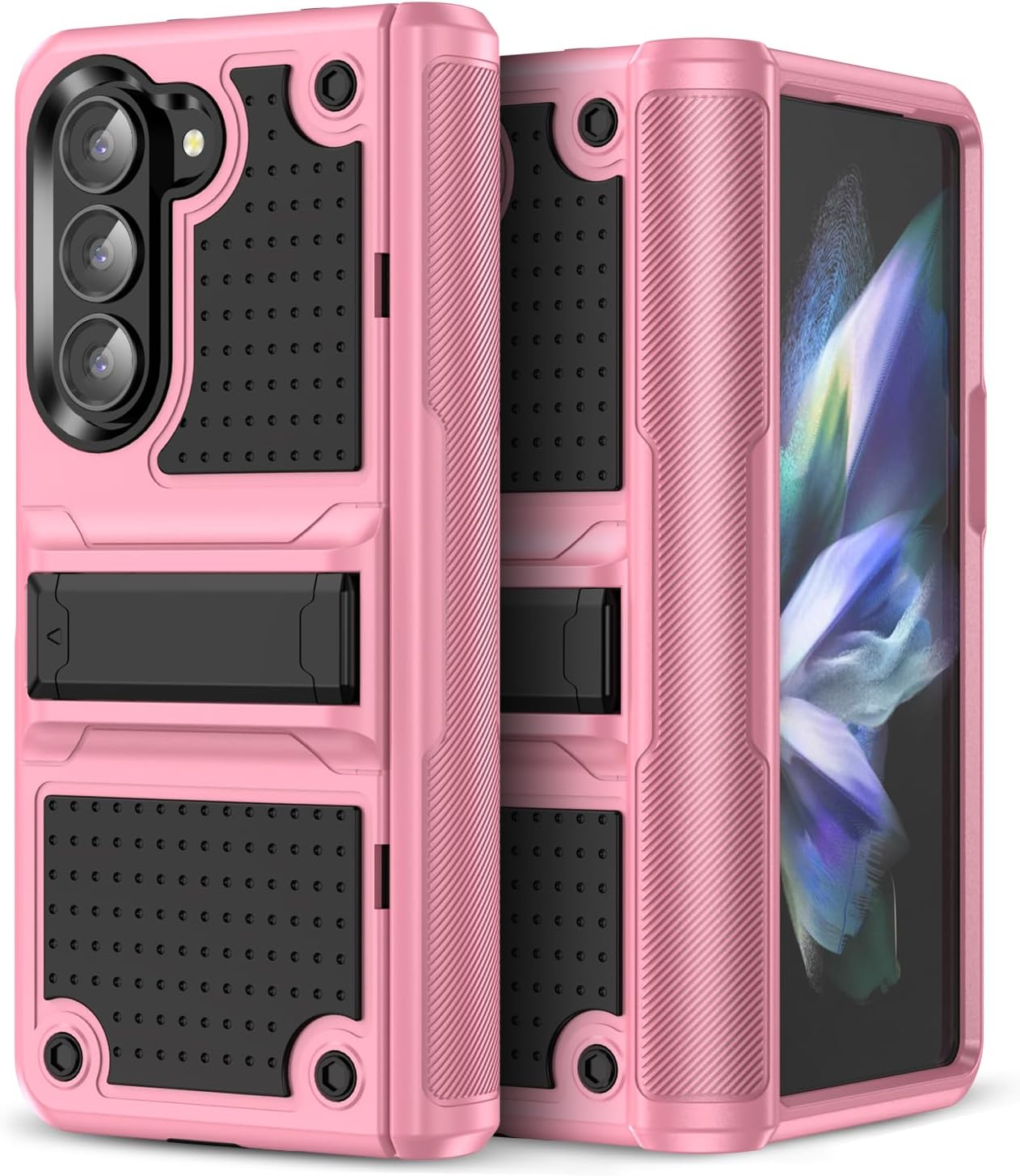 for Galaxy Z Fold 5 Case, Shockproof 2 in 1 Silicone Rubber with Hard PC Rugged Full Body Protection Phone Cover for Galaxy Z Fold 5, Black/Grey(YZ-76)
