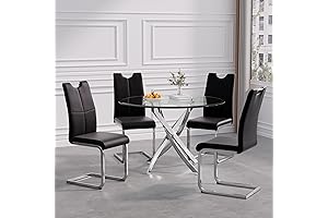 5 Piece Circle Glass Dining Table Set for 4