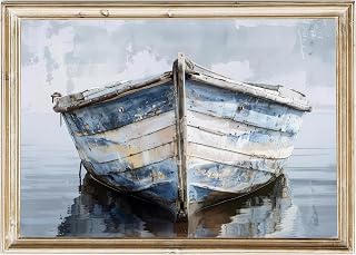 YUOPTKITR Bathroom Wall Art Rustic Nautical Wall Decor Nautical Boat Poster farm Boat on Beach Canvas Prints Retro Beach Poster for Bathroom Large Lake House Decor Unframed 16 x 24 Inch