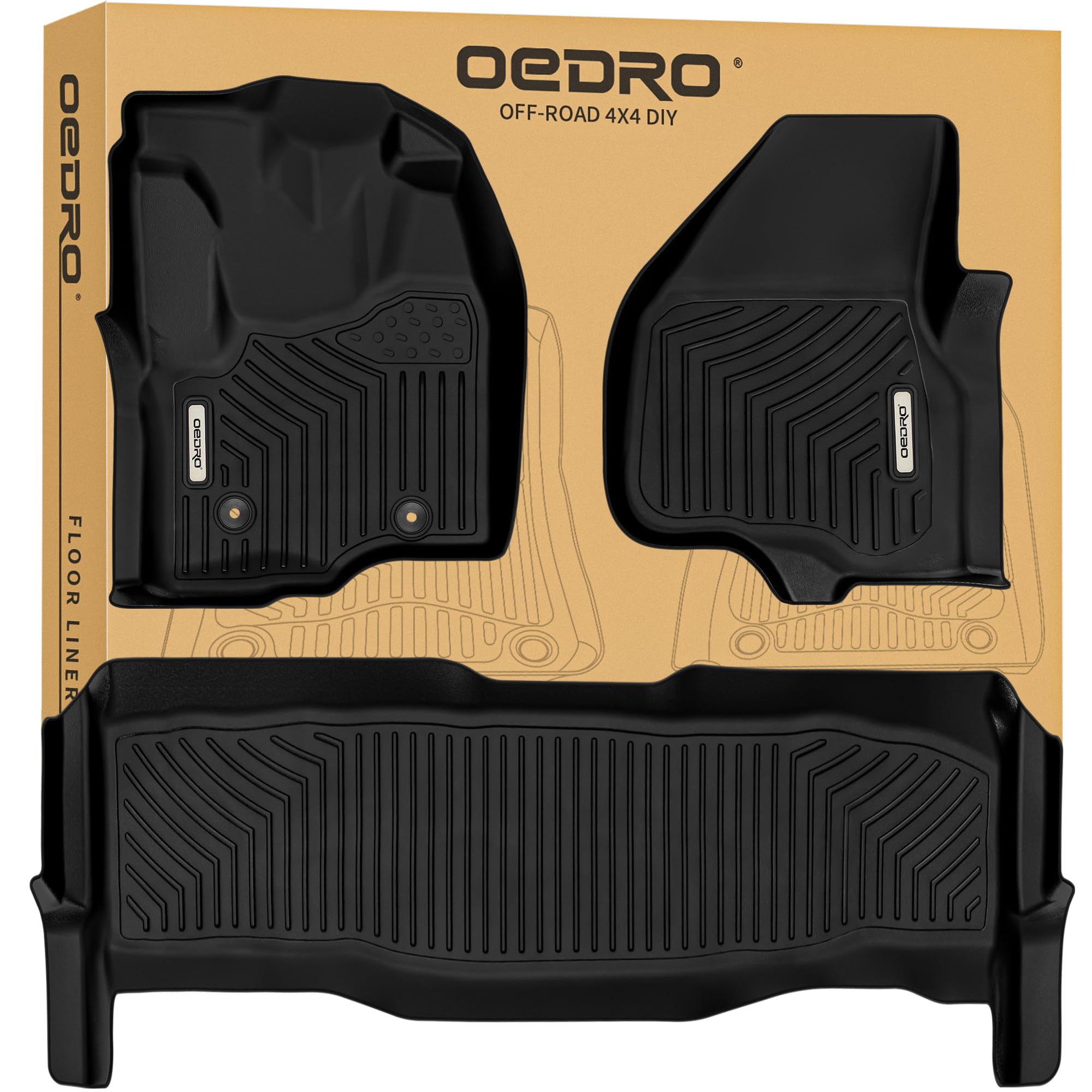 OEDRO Floor Mats Fit for Ford F-250/F-350/F-450 Super Cab 2012-2016, TPE All-Weather Custom Fit Front &amp; 2nd Seat 2 Row Liner Set, Black