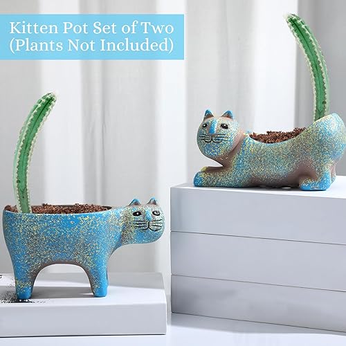 Miniatura 2 de Rtteri Macetero para gatos de 6 pulgadas de largo, divertidas, de cerámica, bonitas, para decoración de flores, regalos para amantes de los gatos,