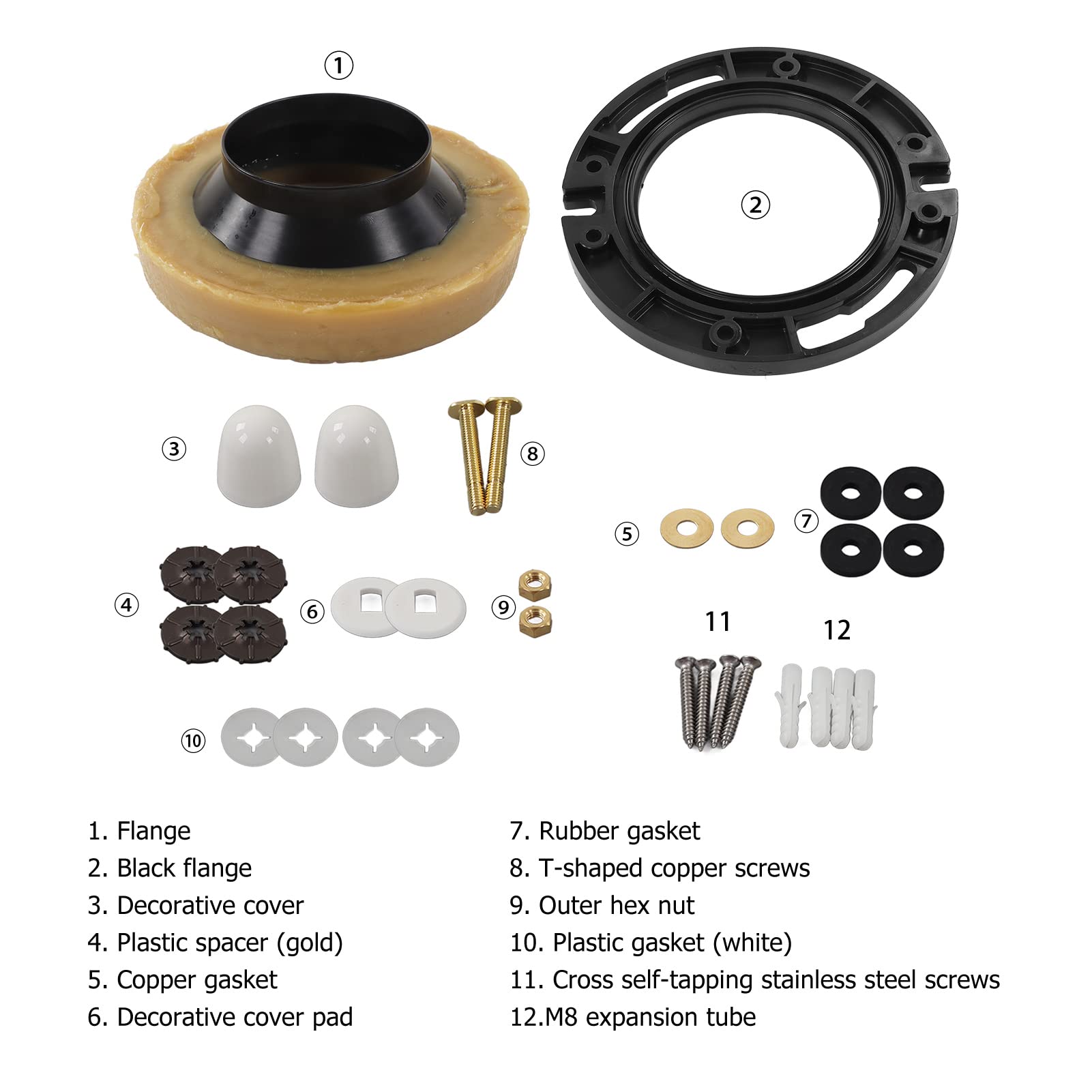 Toilet Wax Ring Kit With Reinforced Urethane Core & PE Flange – Extra Thick Seal, Includes Brass Bolts & All Hardware, Fits 3” & 4” Waste Lines