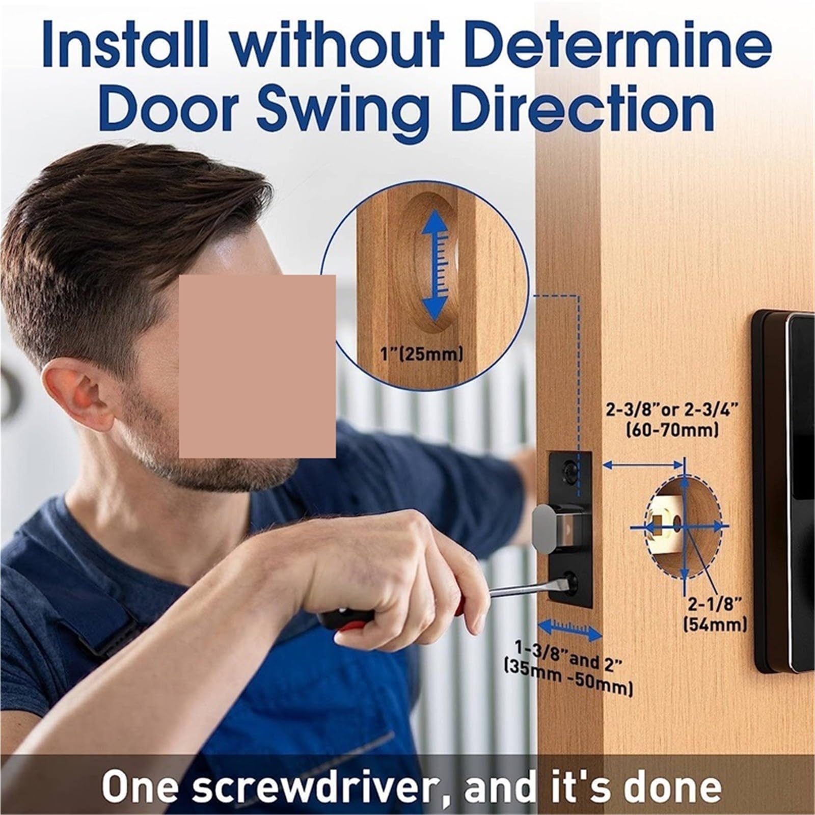 Cerradura Electronica, Cerradura inteligente con WiFi en casa, cerradura de puerta de entrada sin llave con teclado táctil, Control por aplicación, grado impermeable IP54, alerta de batería baja