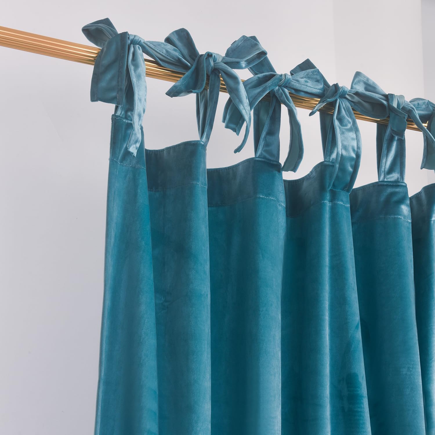 Bow Tie Velvet Curtain Set, Teal, W52 x L84-inch | Curtains with Bows, Living Room/Bedroom, 2 Panels