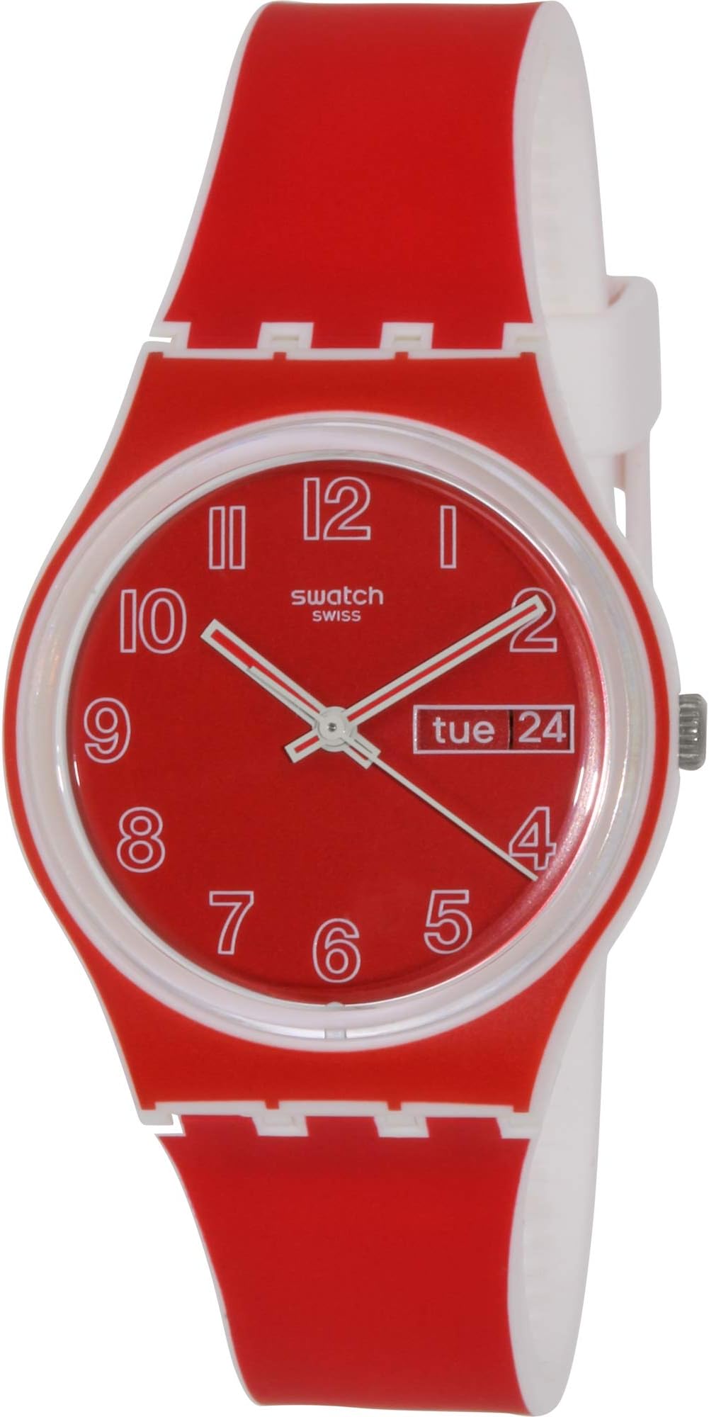 Swatch Red Dial Plastic Silicone Quartz Ladies Watch GW705