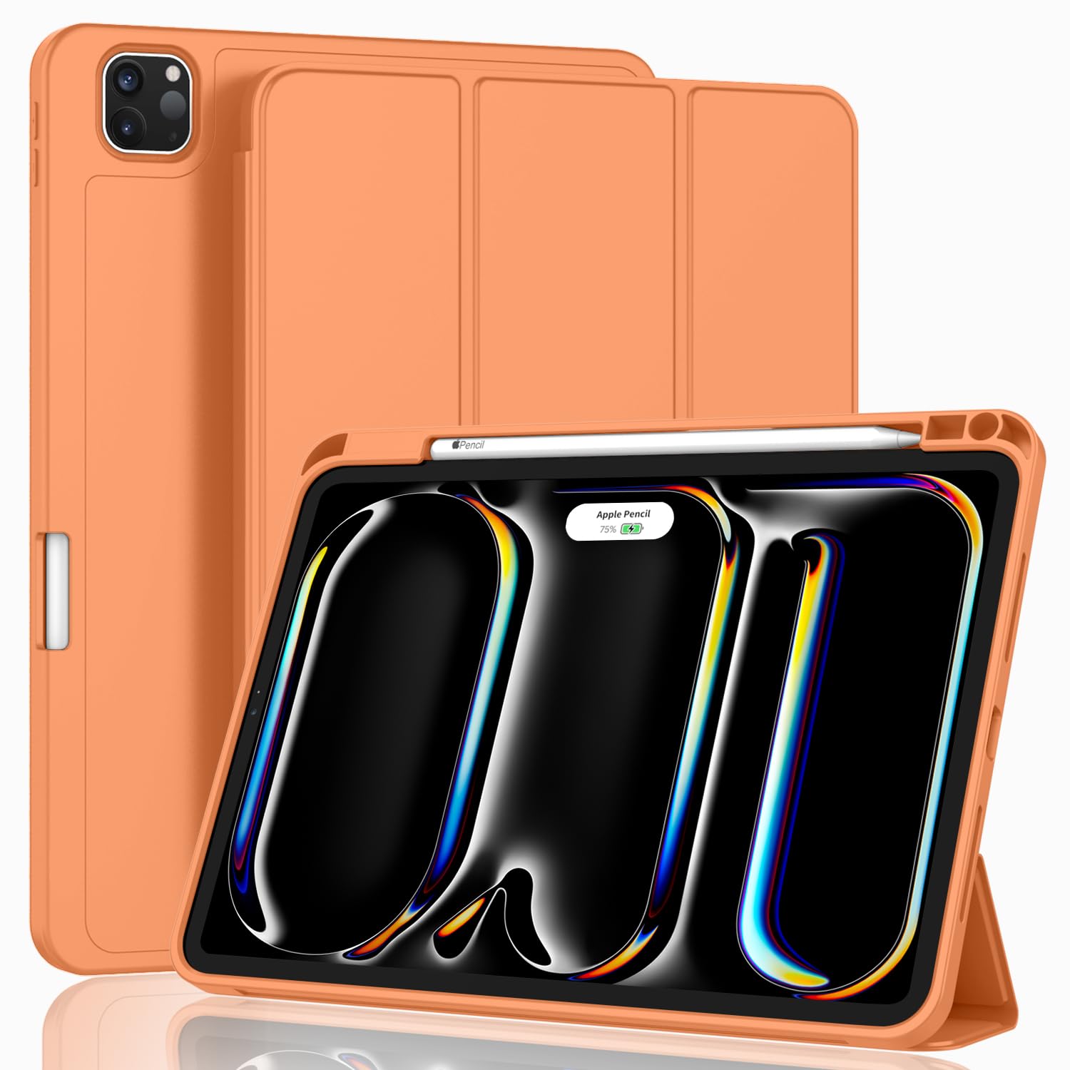 ZryXal New iPad Pro 13 Inch Case (M5) 2025 / (M4) 2024 with Pencil Holder, Smart iPad Case [Support Pencil Pro and Pencil (USB-C)], Support Touch ID and Auto Wake/Sleep (Orange)