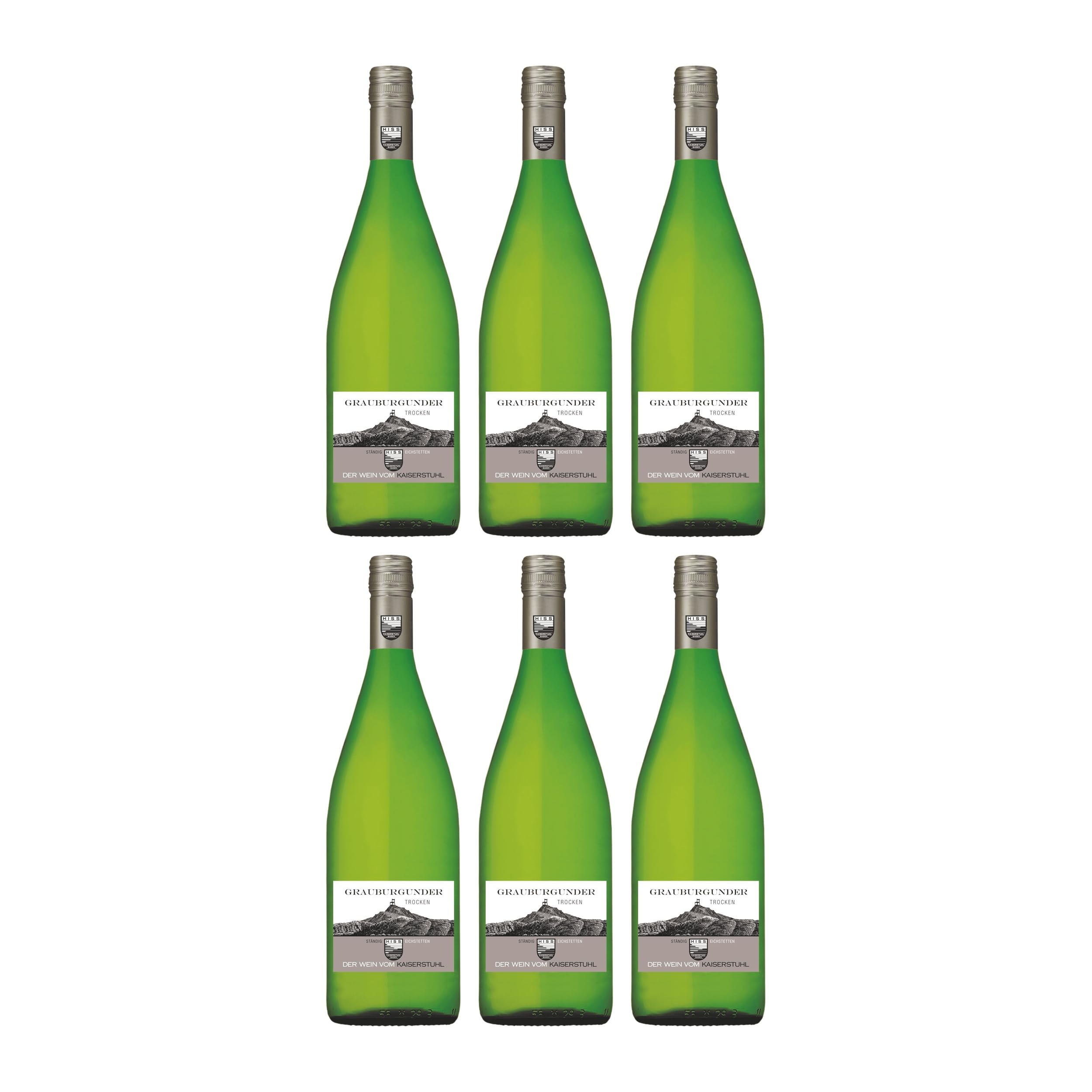 Weingut Hiss Grauburgunder QbA 1.0 l trocken Weisswein weiss Deutschland inkl. FeinWert E-Book (6 x 1 l)