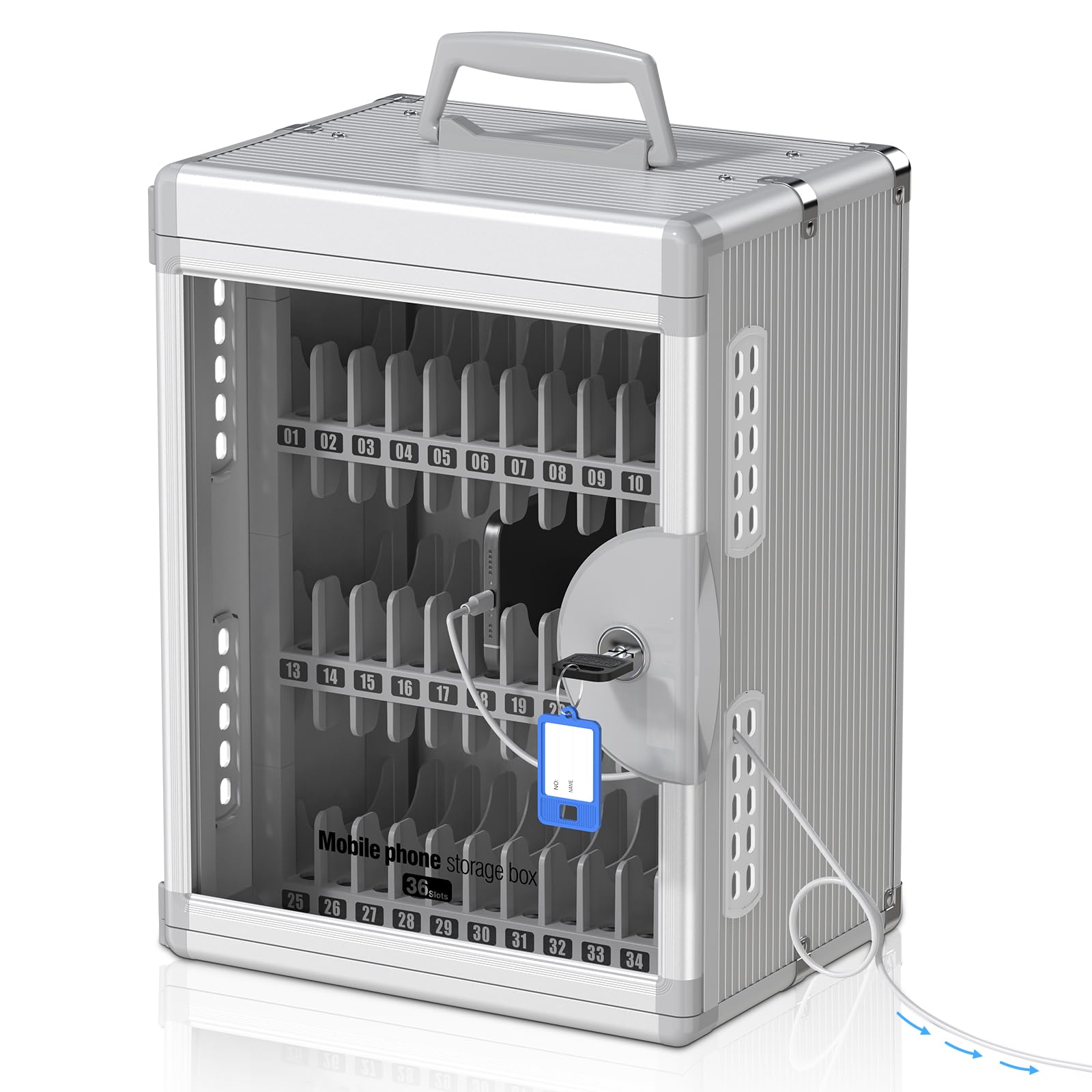 Glosen 36-Fach Handy-Schrank mit Schlüsselschloss, wandmontierte Handy-Aufbewahrungsbox mit USB-C-Ladeöffnungen