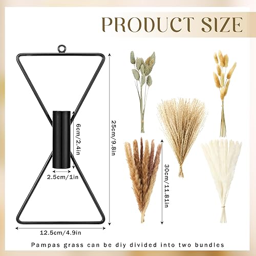 Miniatura 8 de Peryiter 2 macetas colgantes de pared bohemias pequeñas con pampas artificiales montadas en la pared de metal, decoración moderna dorada para