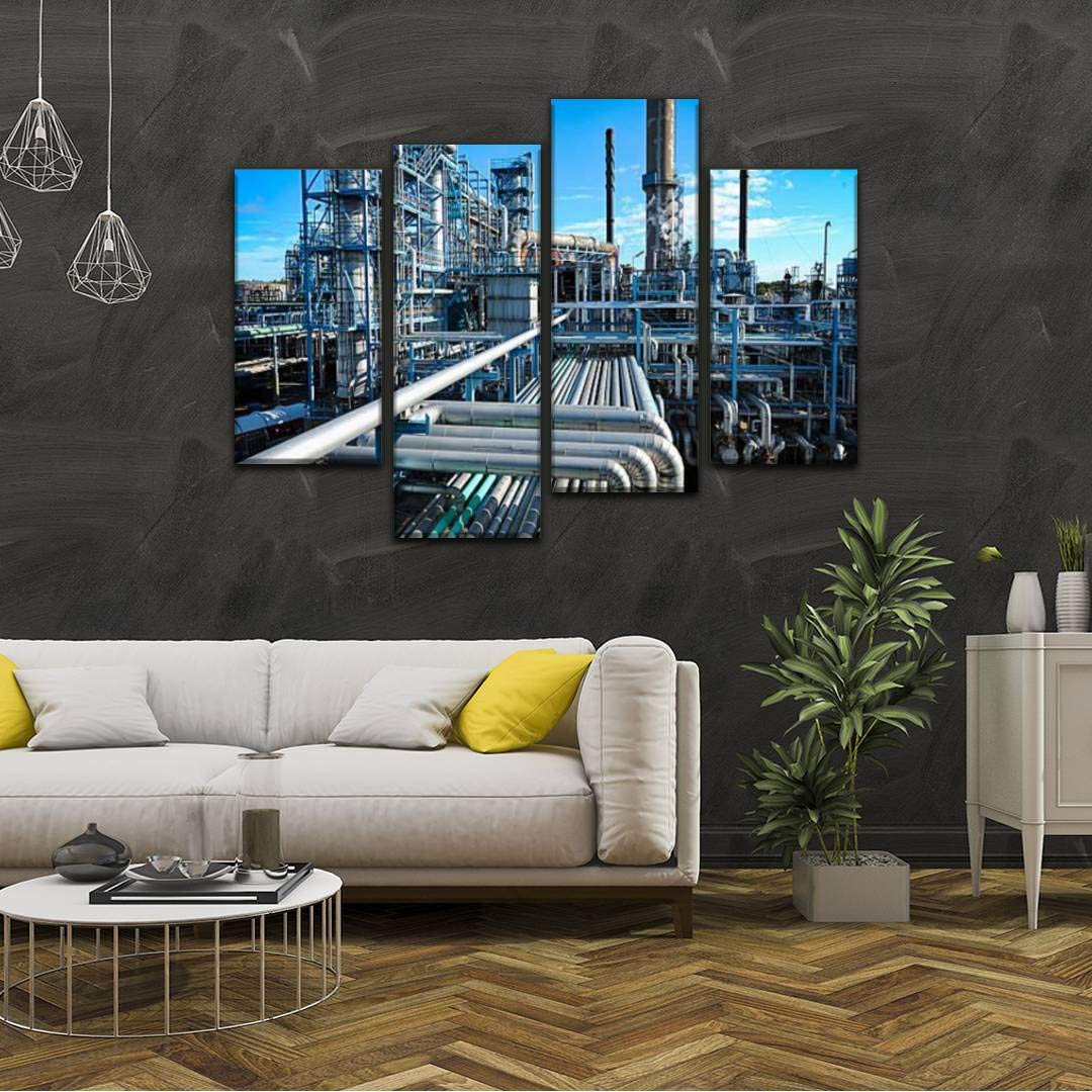 4 Panels Canvas paintings - oil, gas and fuel refinery oil industrys and pictures - Wall Art modern Posters Framed Ready to Hang for Home Wall Decor