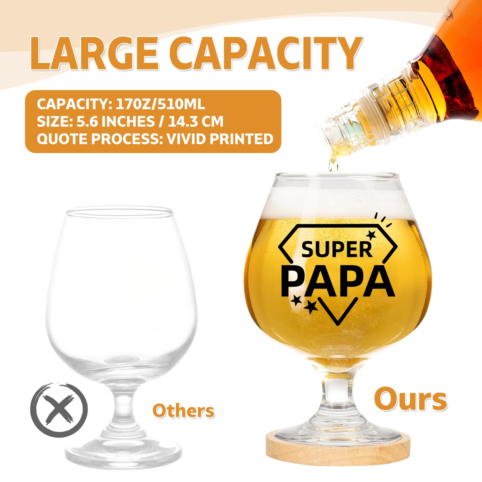 Personalisiertes Bierglas „SUPER PAPA“ – 0,5 Liter Mit Bambusuntersetzer (Vatertagsgeschenk)