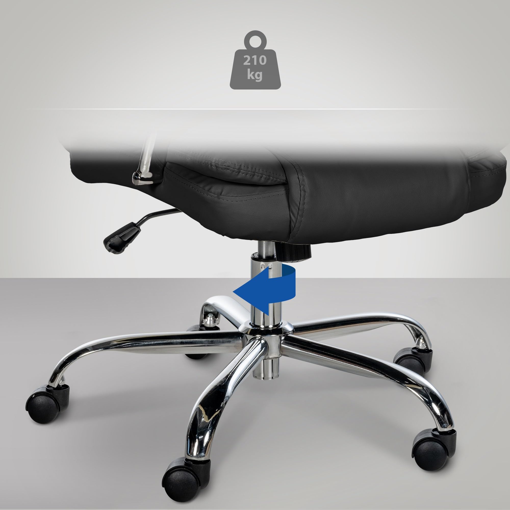 CLP Ergonomischer Bürostuhl Big Xanthos I XXL Komfort Mit Wippfunktion Und Armlehnen I Verstellbar Mit Kunstleder-Bezug, Belastbar bis 210 kg, Farbe:schwarz