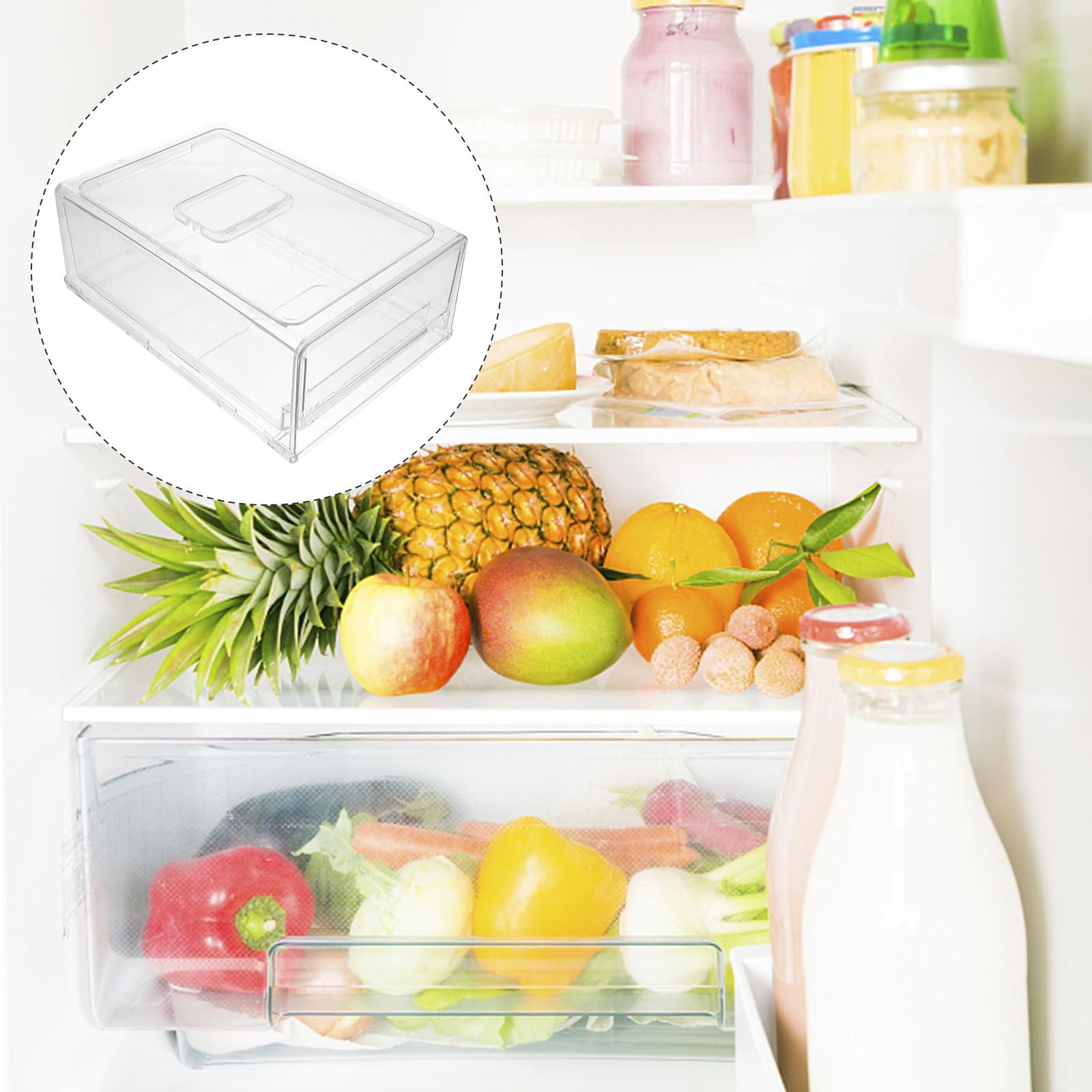 VALICLUD Caja Organizadora para Cocina Diseño Apilable y Cajón Extraíble de Plástico Blanco para Refrigerador Doméstico, Almacenamiento Práctico de Alimentos y Frutas