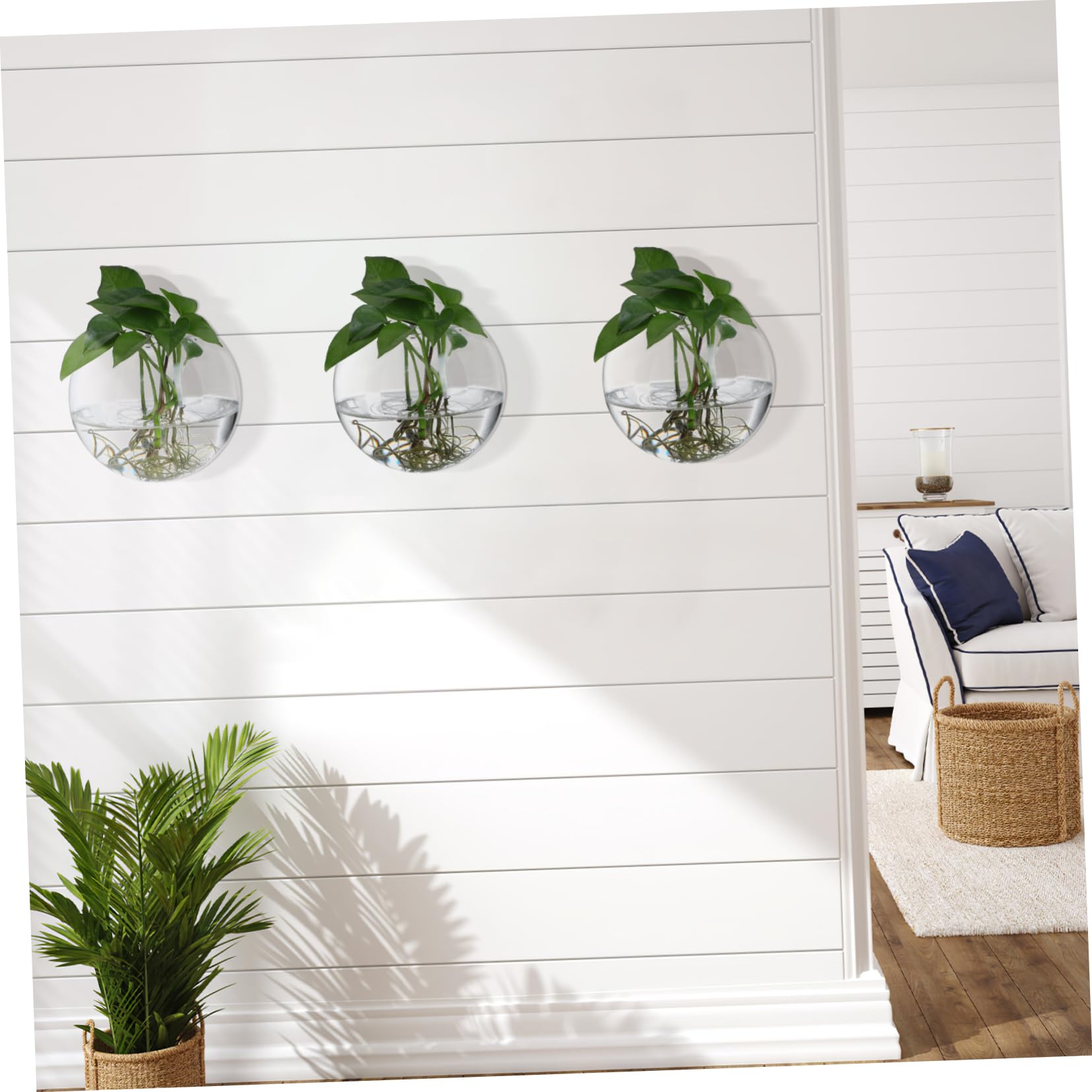 4Piezas Macetas de Transparentes para Pared Estación de Propagación de Plantas Colgantes Jarrones Redondos para Decoración de Interiores Diseño Elegante y Ahorrador