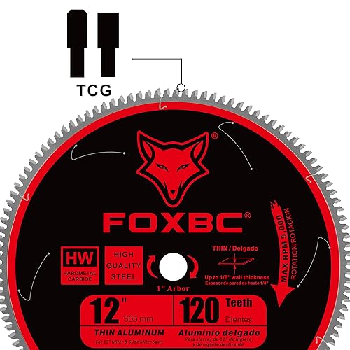 Miniatura 4 de FOXBC Hoja de sierra de corte de aluminio de 12 pulgadas, diente 120T, TCG con eje de 1 pulgada