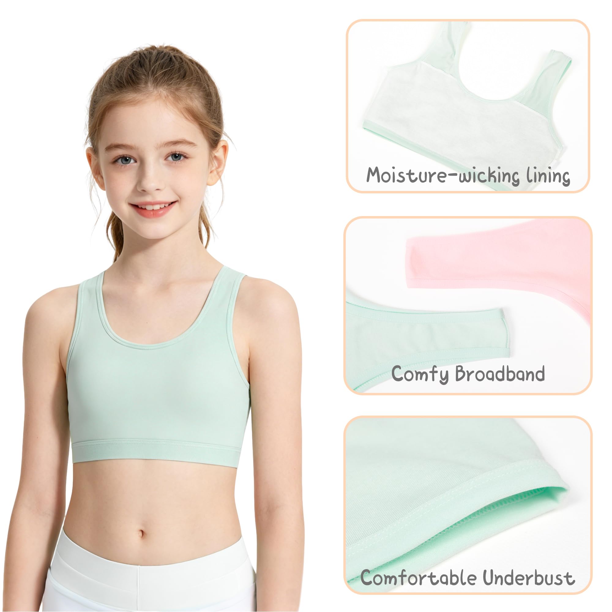 Brasier para niñas, 6 unidades, brasier de entrenamiento para niñas, brasier de algodón sin costuras, brasier corto sin costuras