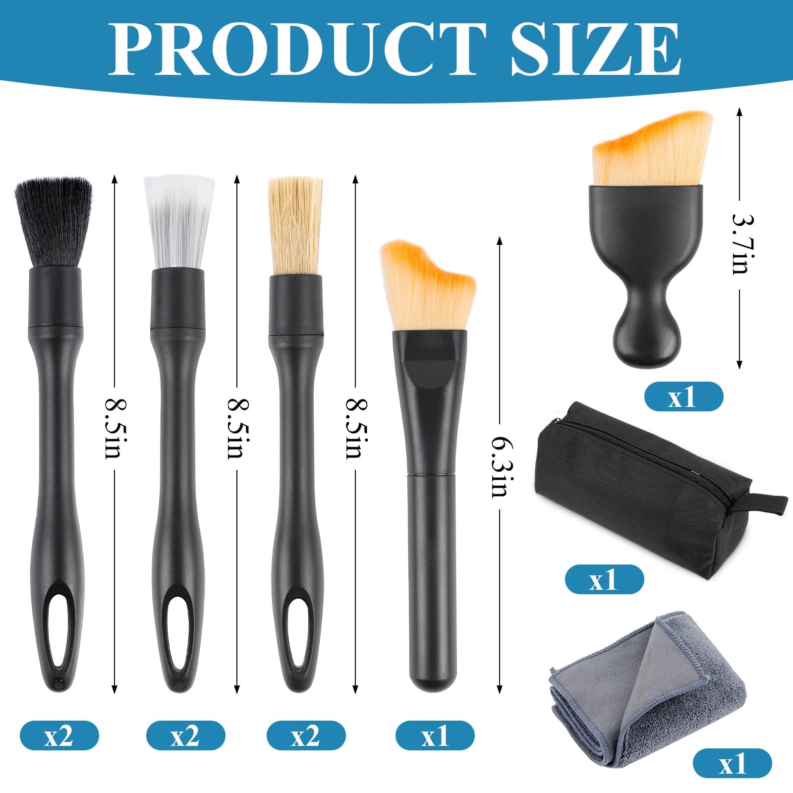 10 Pcs Auto Detailing Set für Innen & Außenreinigung, Ultra Soft Wildschweinhaar Auto Innen Detailing Bürsten, Kratzfreies Auto Reinigungsset für Armaturenbrett, Lüftungsschlitze, Räder