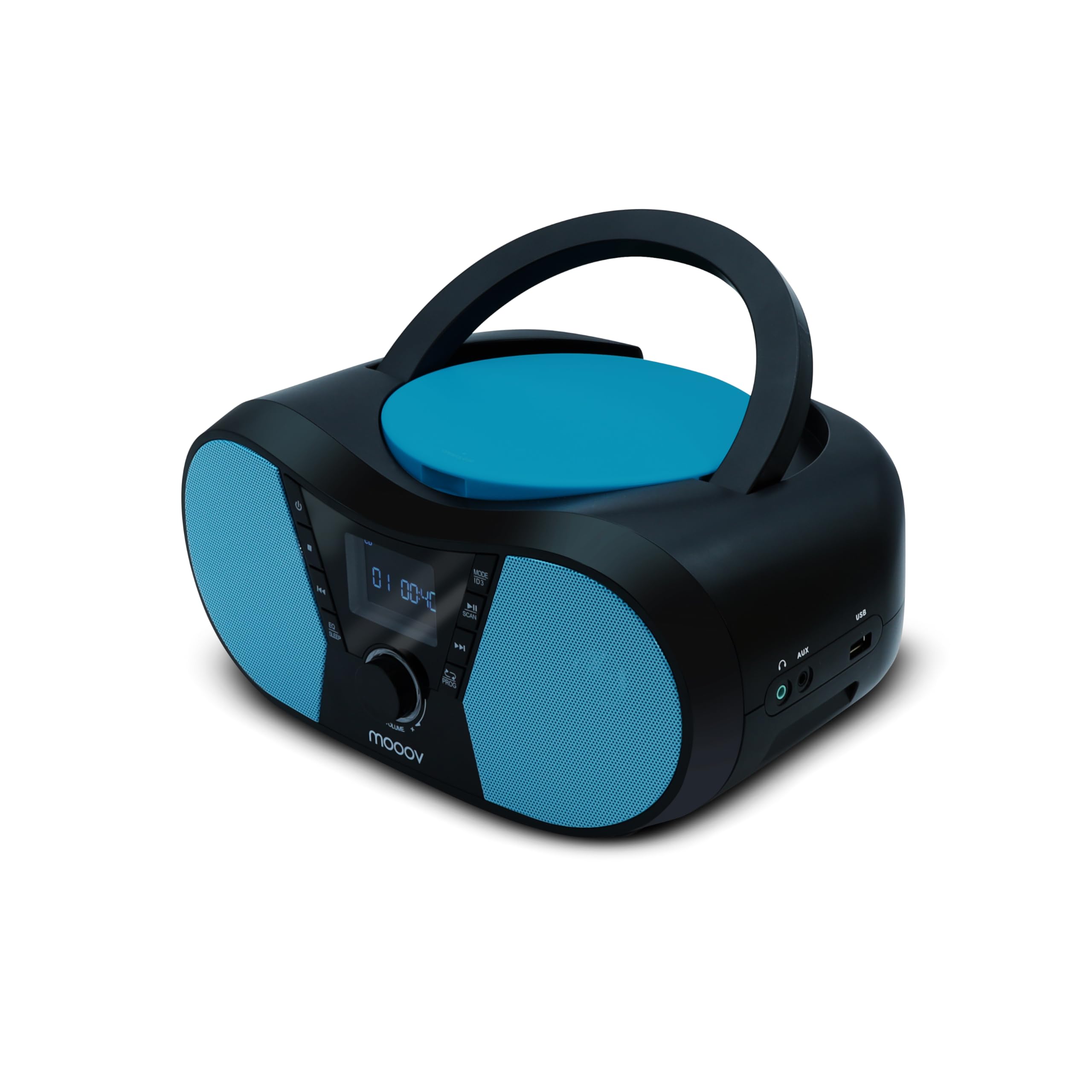 MOOOV 477412 Lettore CD Sportman con Radio FM, Porta USB, Funzioni Sleep e ID3 schermo LED, AUX-in, Uscita Cuffie, Equalizzatore