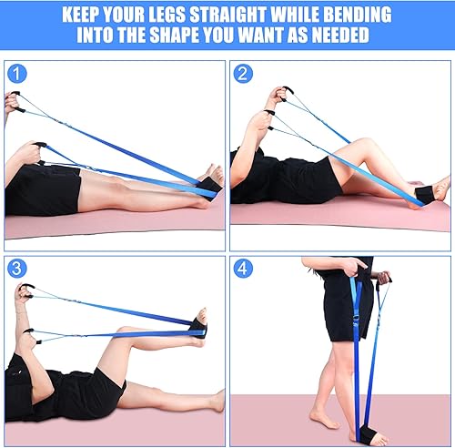 Miniatura 4 de TrelaCo Ayudas de recuperación de reemplazo de rodilla larga con asas acolchadas y lazo para los pies, correa de levantamiento de piernas de 75