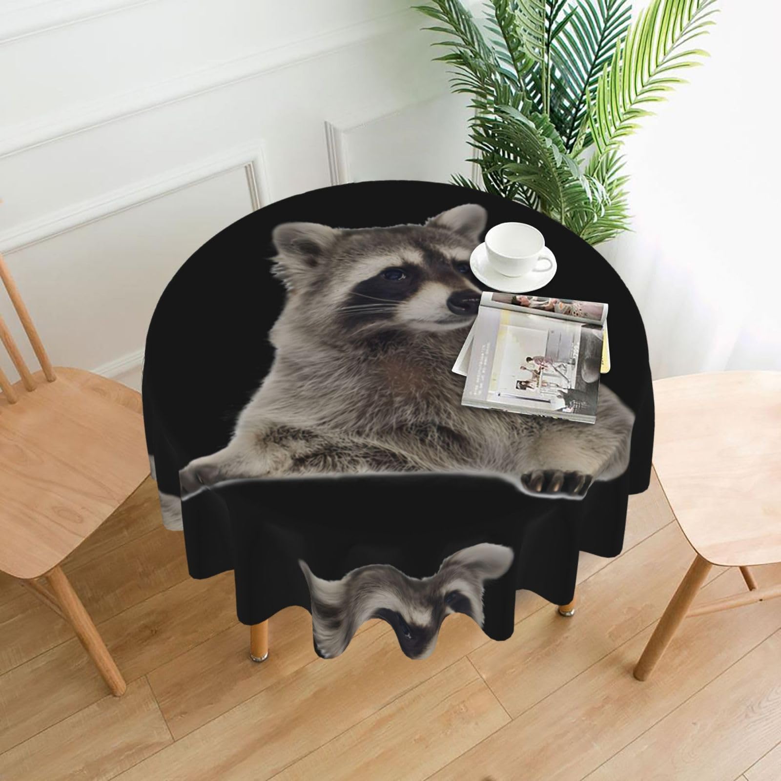 Yyhwhjde Black Hairy Raccoon Prints Round Decorative Table Throw 60In – Waterproof Table Cover For Elegant Dining & Outdoor Gatherings