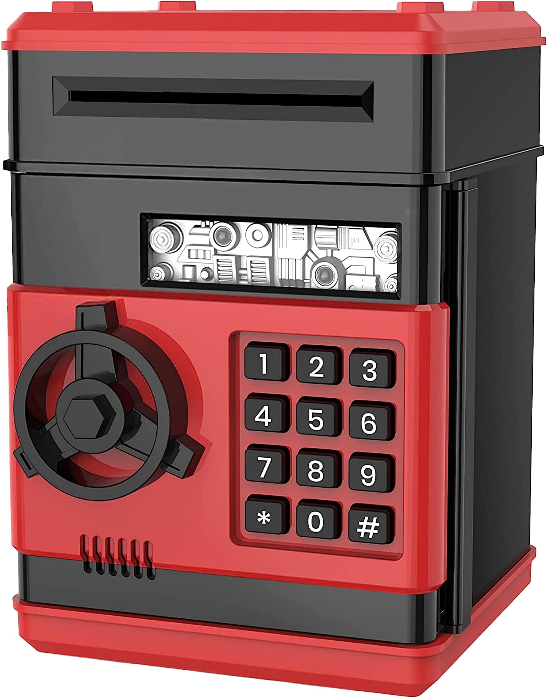 Bambibo Electronic ATM Piggy Bank for Kids - Money Savings Safe With Real Cash Machine (Red & Black)