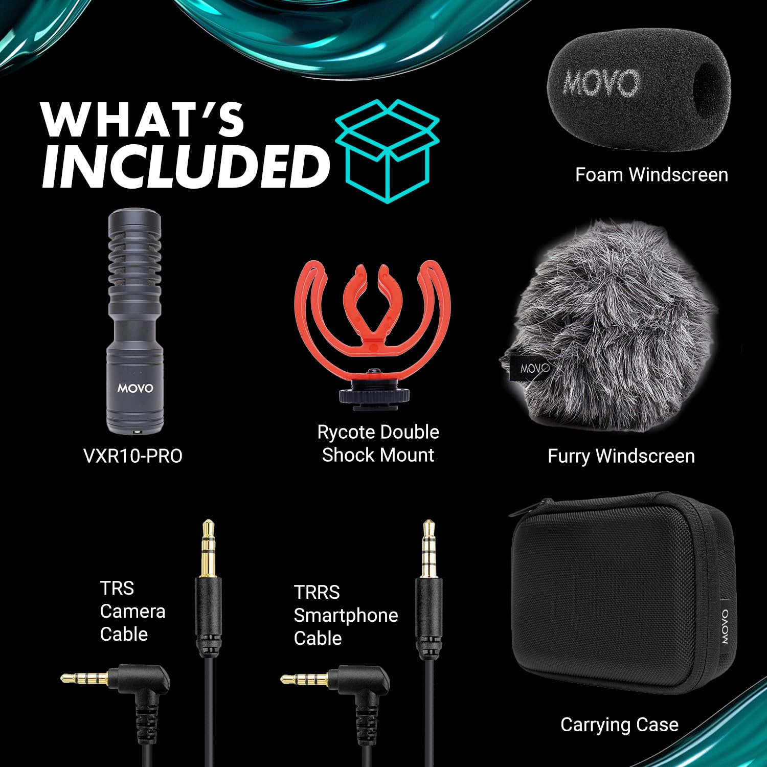 Movo Micrófono de vídeo Externo VXR10-PRO para cámara con Montura de Choque Rycote Lyre - Micrófono de Disparo Compacto y Accesorios compatibles con teléfonos Inteligentes y cámaras DSLR