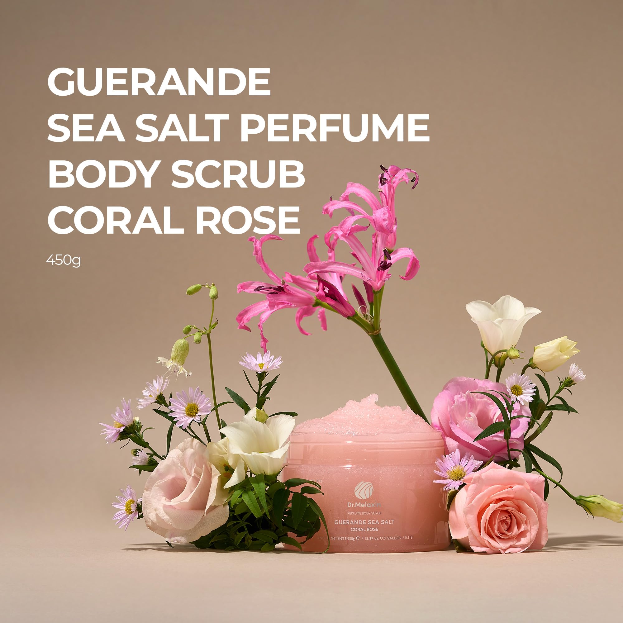 Dr.Melaxin Guerande Sea Salt Perfume Exfoliating Body Scrub for Smooth Skin Body, Coral Rose Scent 450g