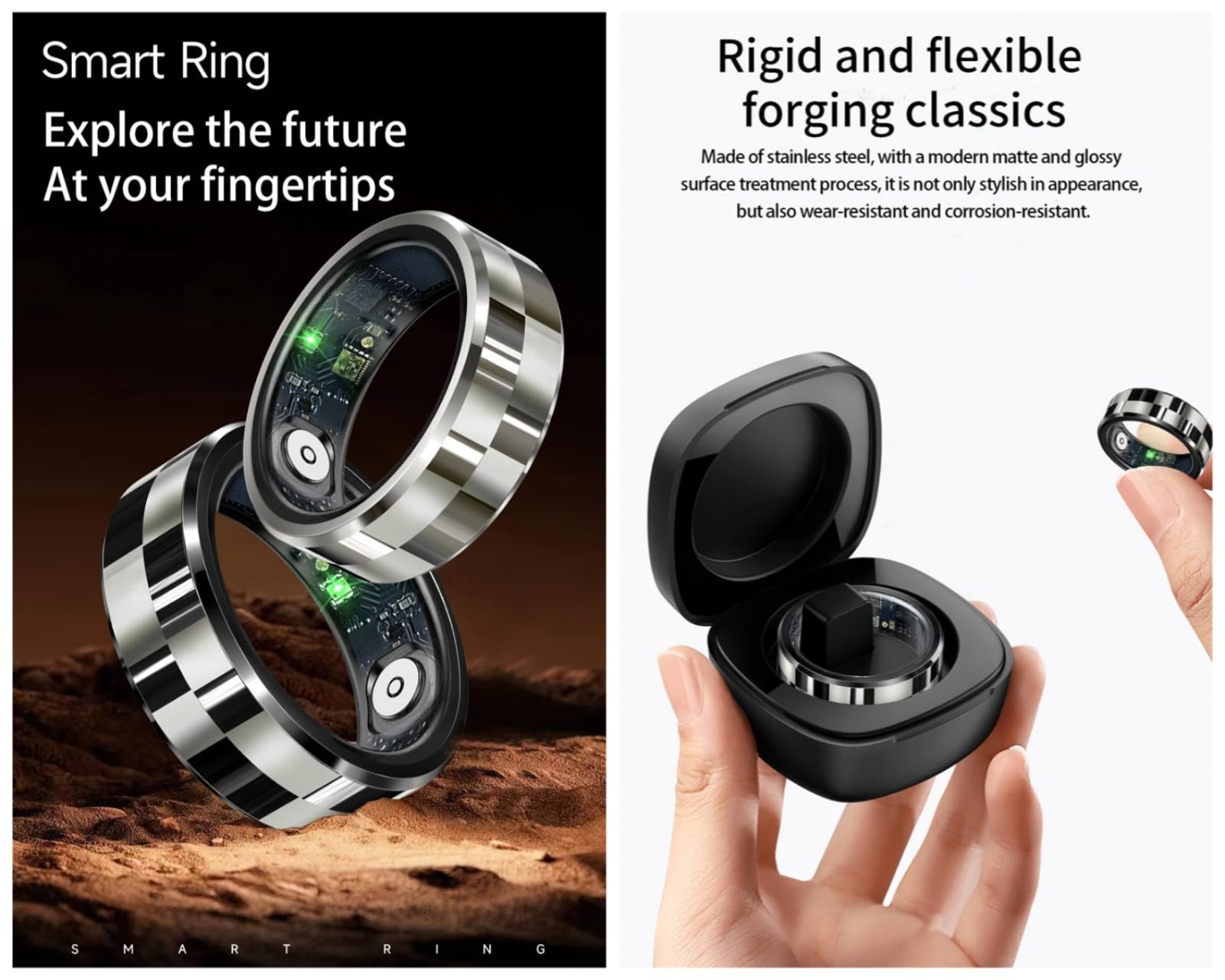 Smart Rings Tracker zdrowia, monitor aktywności z tętnem, tlenem we krwi, ciśnieniem krwi, trackerem aktywności, grami somatosensorycznymi, kontrolą gestów, do iPhone'a z systemem Android