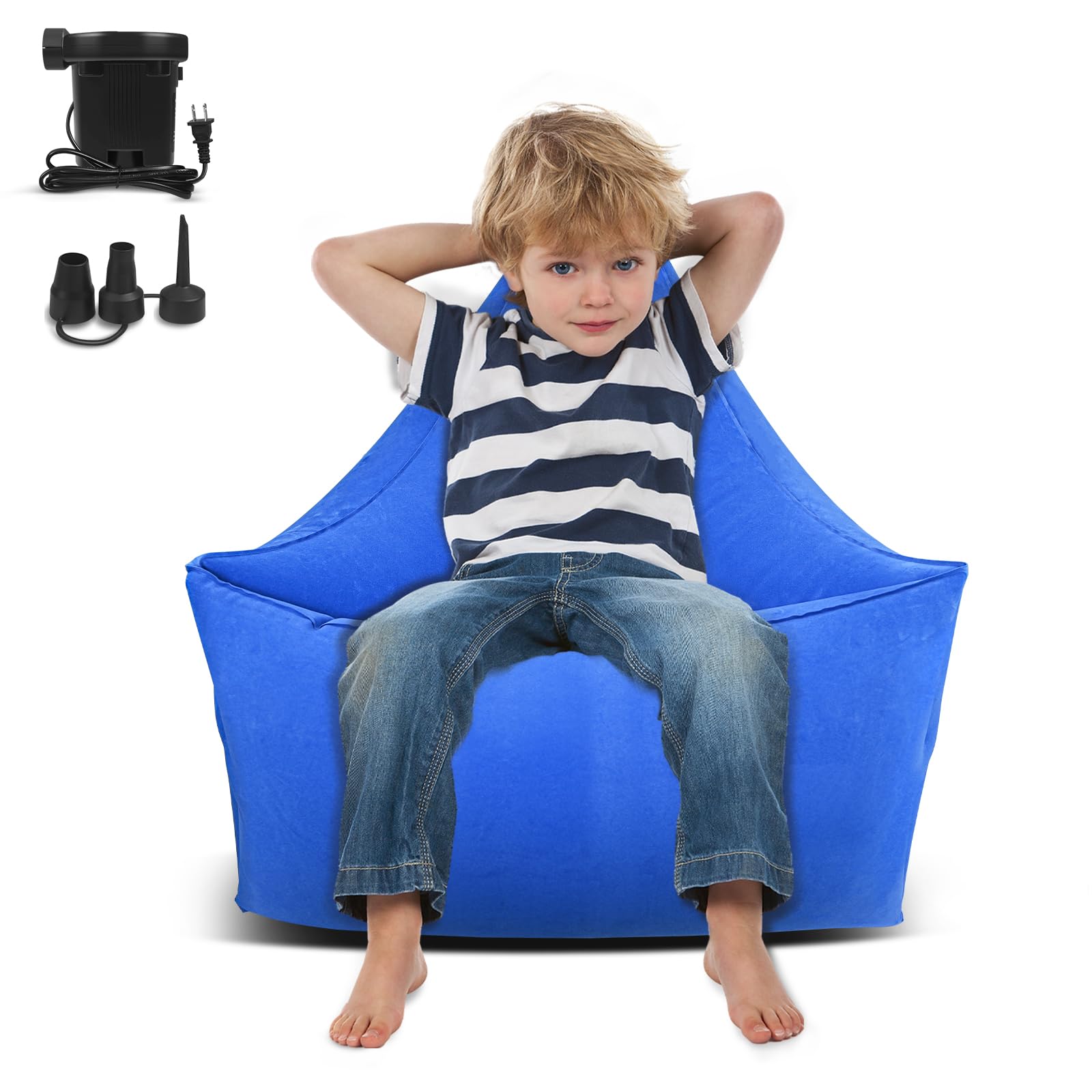 Silla sensorial para niños, silla calmante inflable para niños autistas, Peapod inflable con bomba de aire eléctrica, productos sensoriales para autismo, adecuada para niños con autismo y TDAH (azul