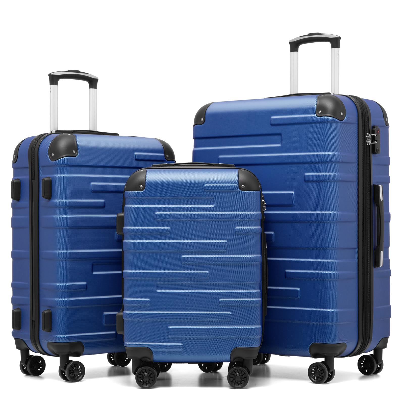 COOLIFE Hartschalen-Koffer Rollkoffer Reisekoffer Vergrößerbares Gepäck (Nur Großer Koffer Erweiterbar) ABS Material mit TSA-Schloss und 4 Rollen