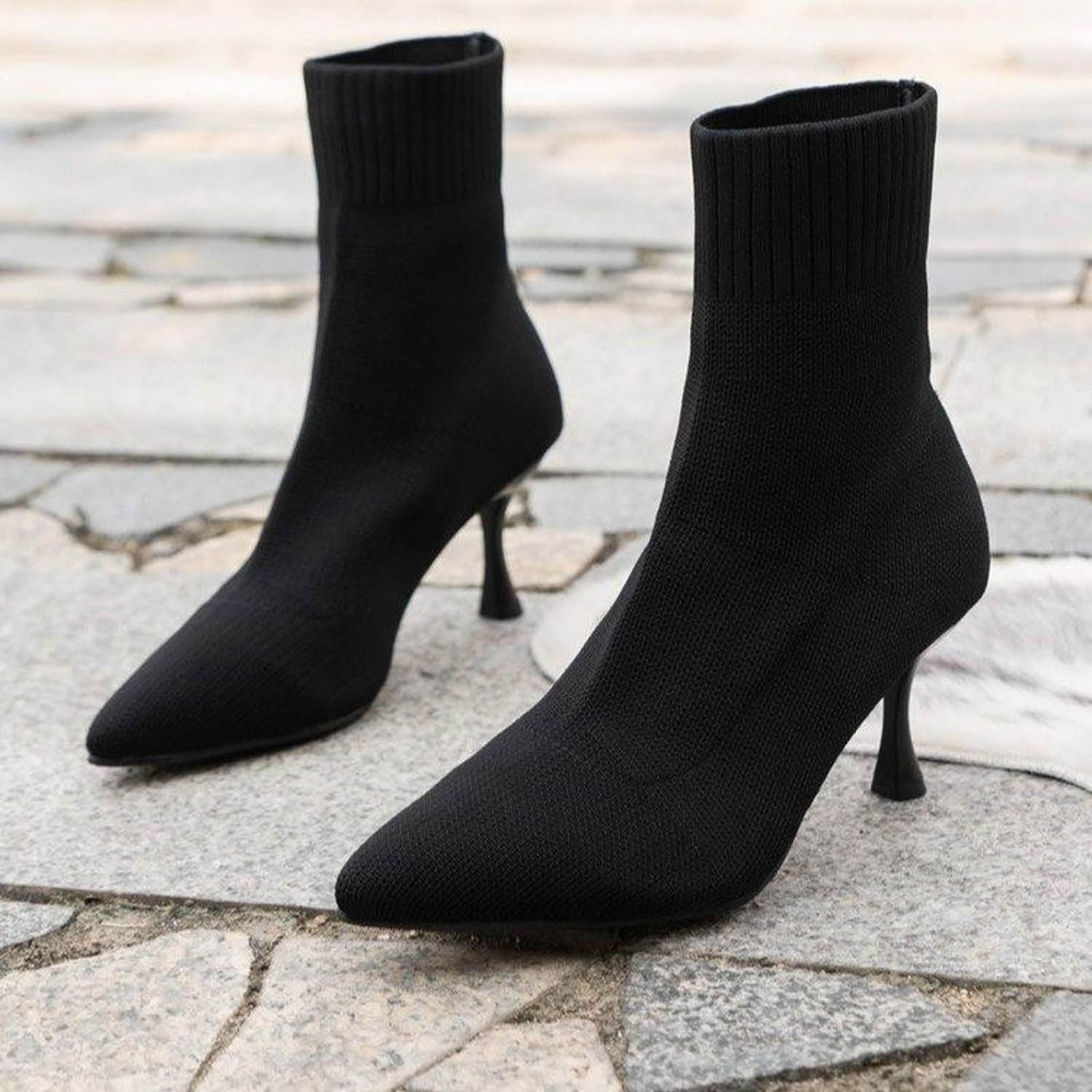 Stivaletti casual in pelle, da donna, sexy, tinta unita, semplici, casual, a maglia, traspiranti, calze, tacchi alti, tacchi sottili, stivaletti da pioggia da donna, impermeabili, leggeri
