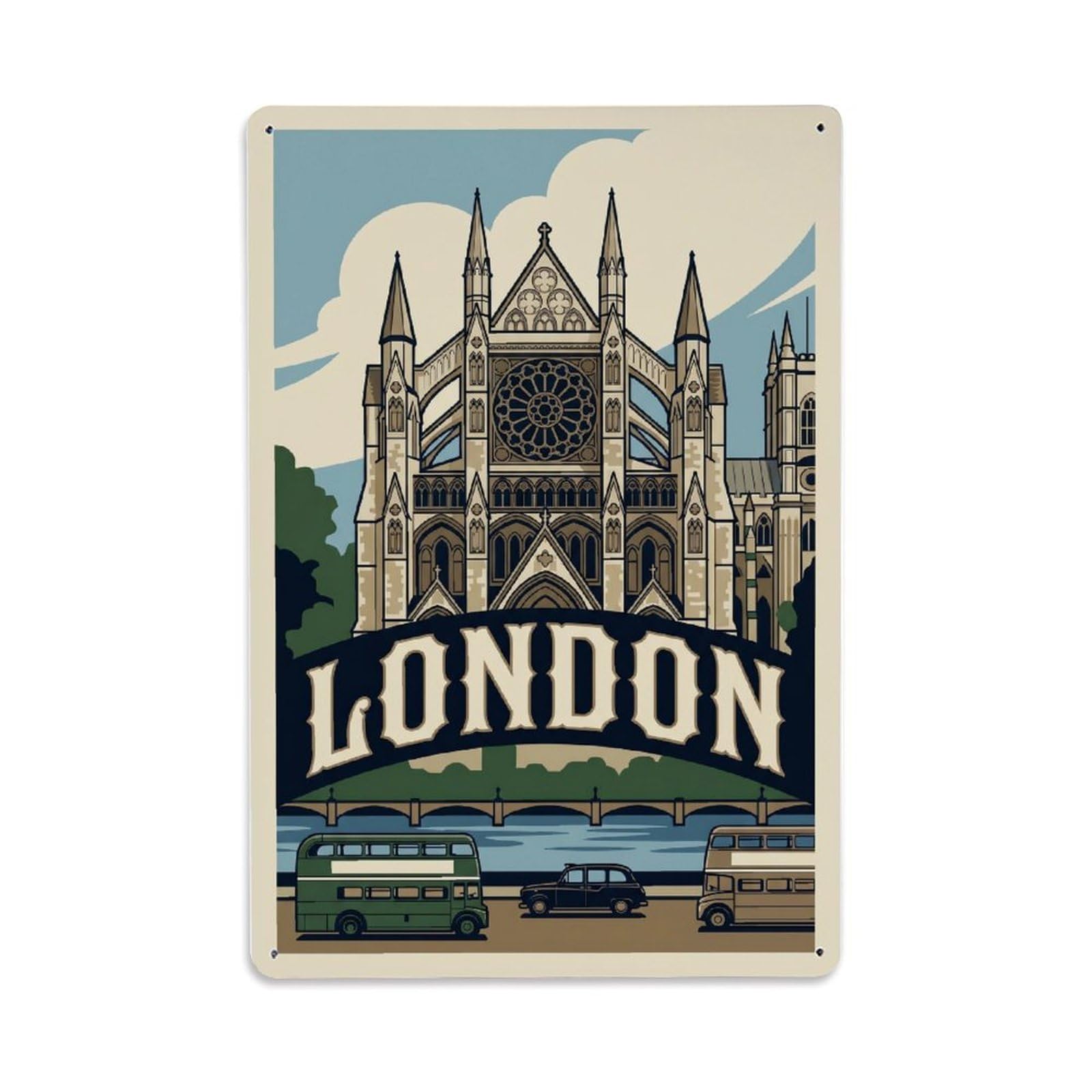 Vintage Travel London Westminster Abbey Gothic Clean England Metal Tin Sign Plaque Wall Decor for Cafe, Club Bar, Office, Home Garden Metal Poster 8x12Inch